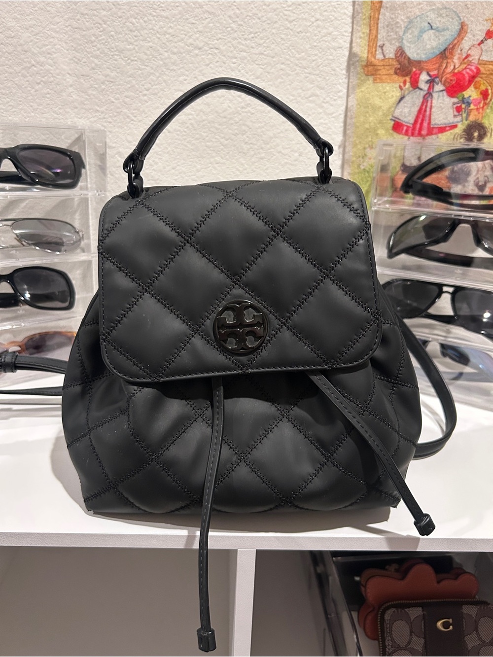 Tory Burch Black Quilted Top-Handle Backpack